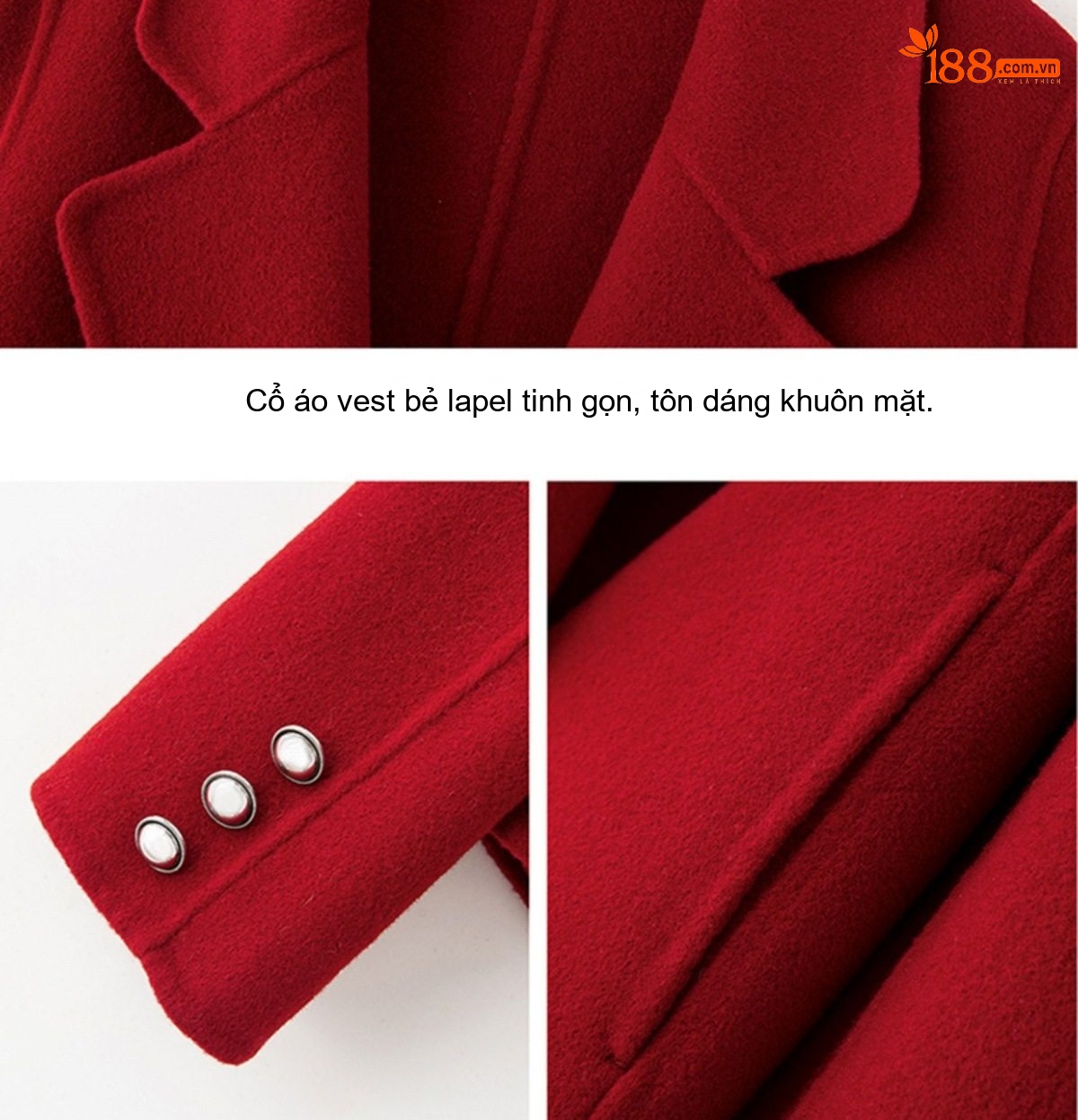 Áo Khoác Dạ Nữ Dáng Vest Hai Mặt Lông Cừu Cashmere Phong Cách Tiểu Thư Màu Đỏ, Xám, Nâu, Kem chi tiết 19
