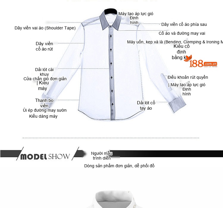 Áo Sơ Mi Nam Tay Dài Ôm Body Thêu Họa Tiết Cổ Điển Màu Đen, Trắng chi tiết 4