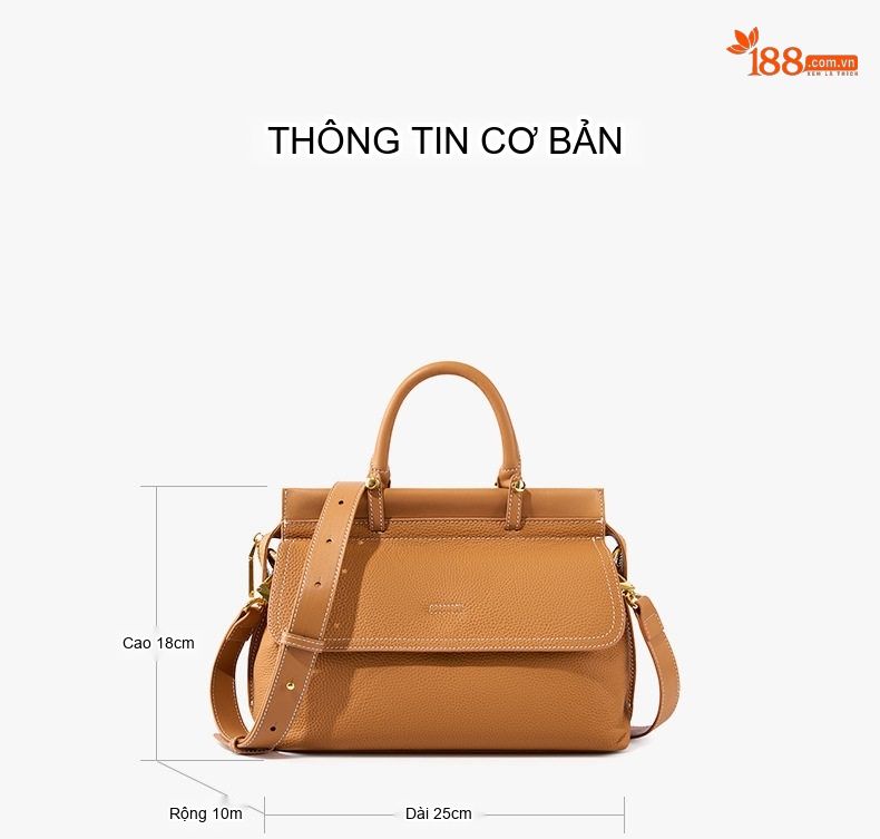 Túi Đeo Chéo Nữ Da Bò Dáng Hộp Công Sở Size Lớn Màu Nâu, Đen, Vàng chi tiết 22
