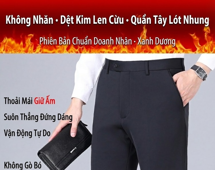 Quần Tây Nam Ống Đứng Lông Cừu Dày Dặn Ấm Áp Màu Đen chi tiết 1