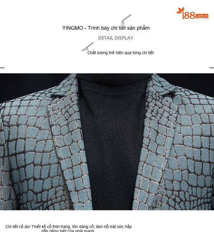 Áo Khoác Blazer Nam Da Cừu Ngắn Tay Phong Cách Hàn Quốc Màu Xám Đen chi tiết 9