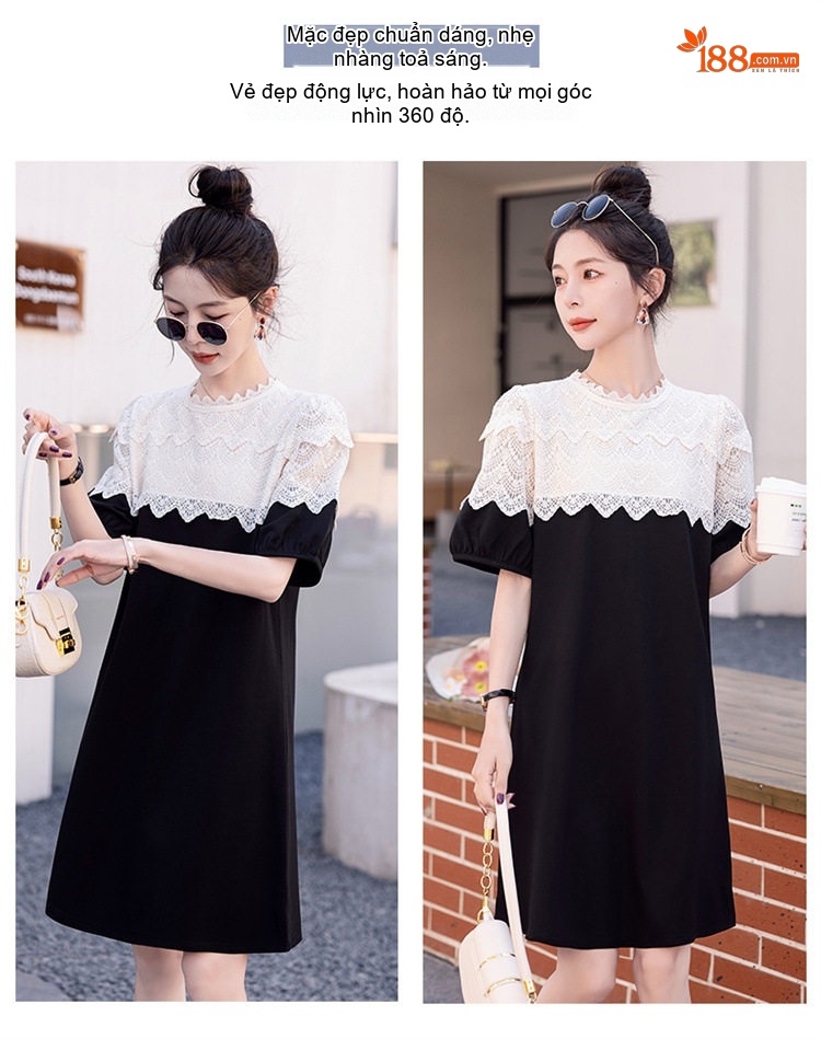 Váy liền thân Nữ Dệt Kim Màu Trắng, Đen chi tiết 5