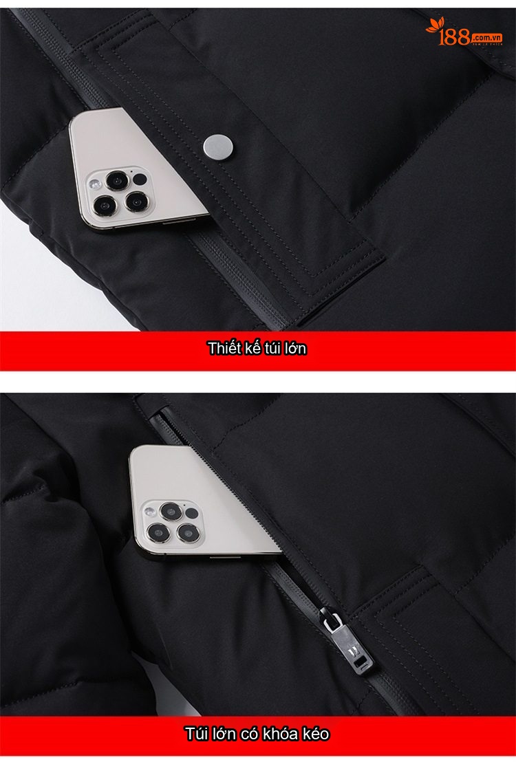 Áo Khoác Cotton Nam Dáng Dài Có Mũ Trùm Đầu Dày Dặn Giữ Ấm Phong Cách Thời Trang Màu Đen, Xanh Navy, Xanh Rêu chi tiết 25