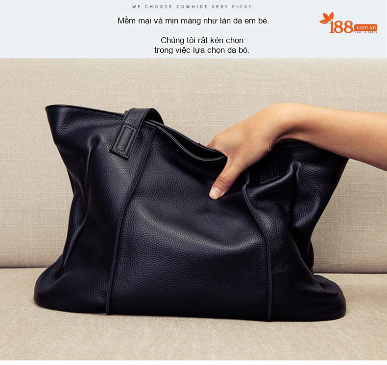 Túi Tote Nữ Da Thật Sức Chứa Lớn Thời Trang Đeo Vai Xách Tay Màu Đen chi tiết 1