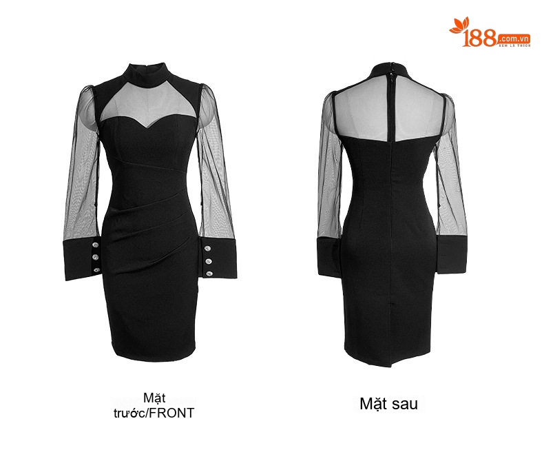 Váy Ôm Body Nữ Dài Tay Lưới Gợi Cảm Màu Đen chi tiết 5
