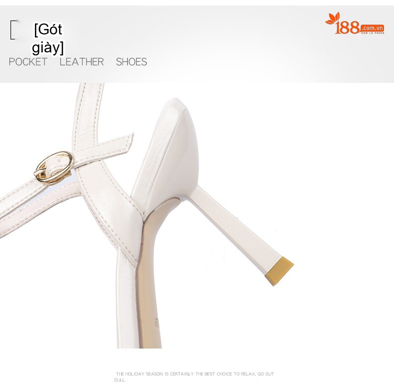 Giày Sandal Cao Gót Nữ Quai Ngang Mũi Vuông Đính Xích Gót Cao 8cm Màu Trắng, Kem, Đen chi tiết 5