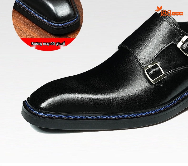 Giày Monkstrap Khóa Cài Nam Da Bò Mũi Vuông Chiều Cao Đế Khoảng 3cm Màu Đen, Nâu chi tiết 8