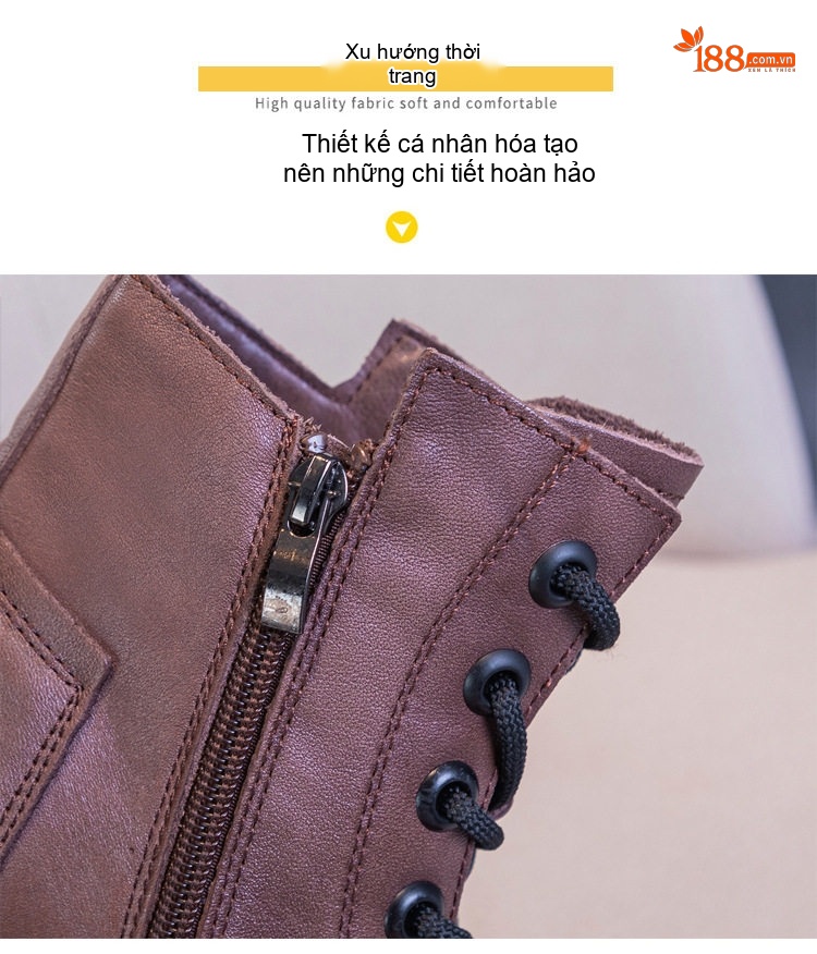 Boot Martin Nữ Da Bò Đế Dày Chiều Cao Đế Khoảng 5cm Màu Đen, Nâu chi tiết 7