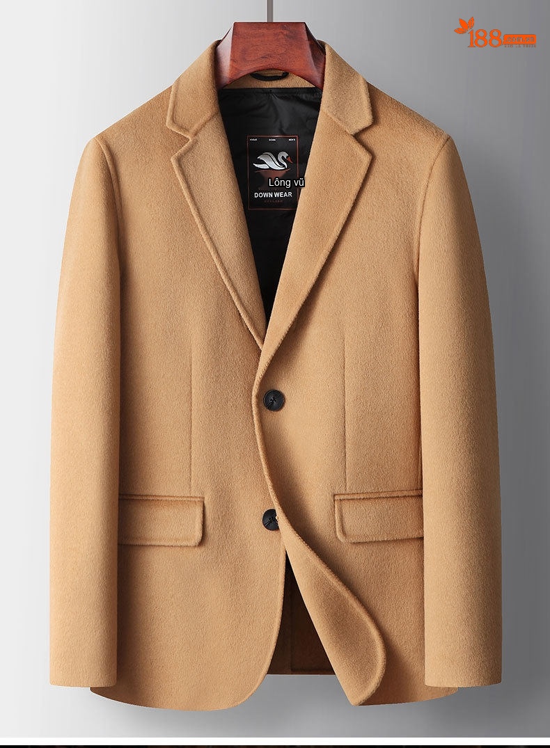 Áo Blazer Nam Len Lông Cừu Áo Vest Công Sở Thu Đông Lót Lông Vũ Màu Be chi tiết 2