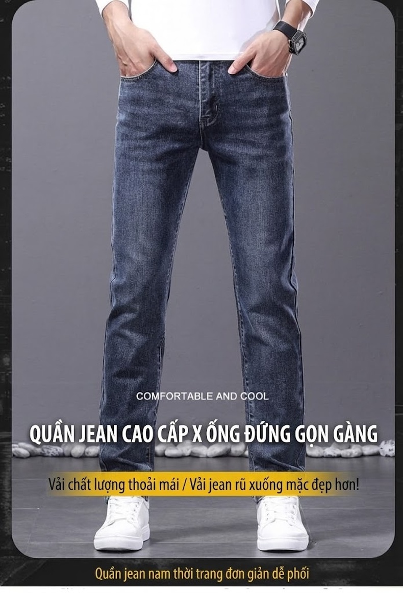 Quần Jean Dáng Suông Nam Co Giãn Thoải Mái Phong Cách Thời Trang Màu Xanh, Xám, Đen chi tiết 1