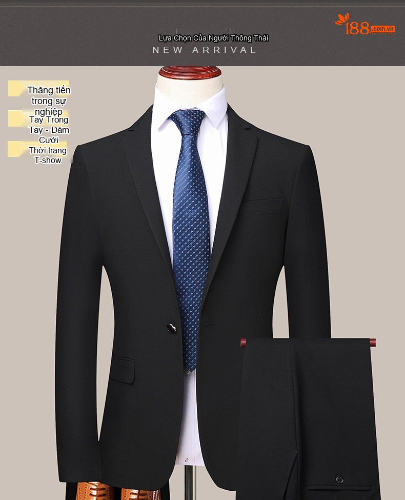 Bộ Vest Nam Wool Cao Cấp Công Sở Chống Nhăn Màu Đen chi tiết 7