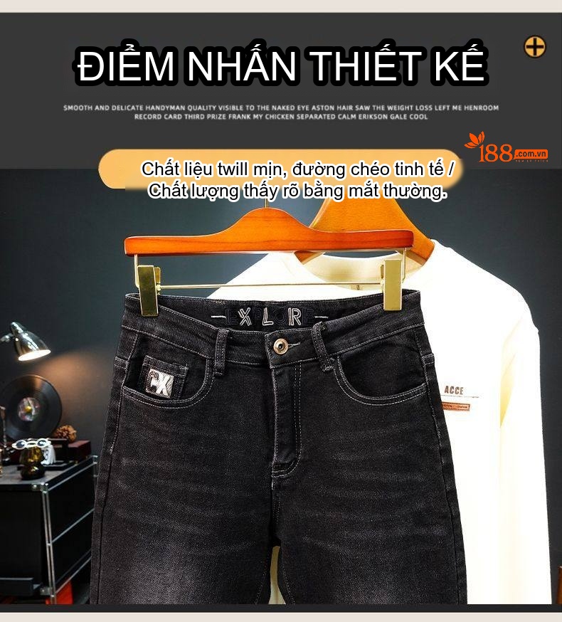 Quần Jean Nam Ống Đứng Co Giãn Thoải Mái Lót Lông Màu Đen, Xanh Đậm chi tiết 30