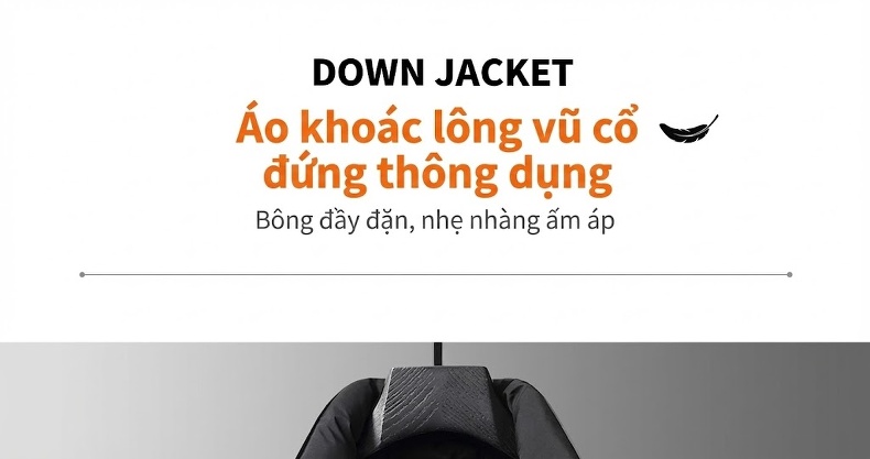 Áo Khoác Phao Nam Lông Vũ Dáng Ngắn Cổ Đứng Phong Cách Công Sở Màu Đen, Xám, Xanh Navy chi tiết 1