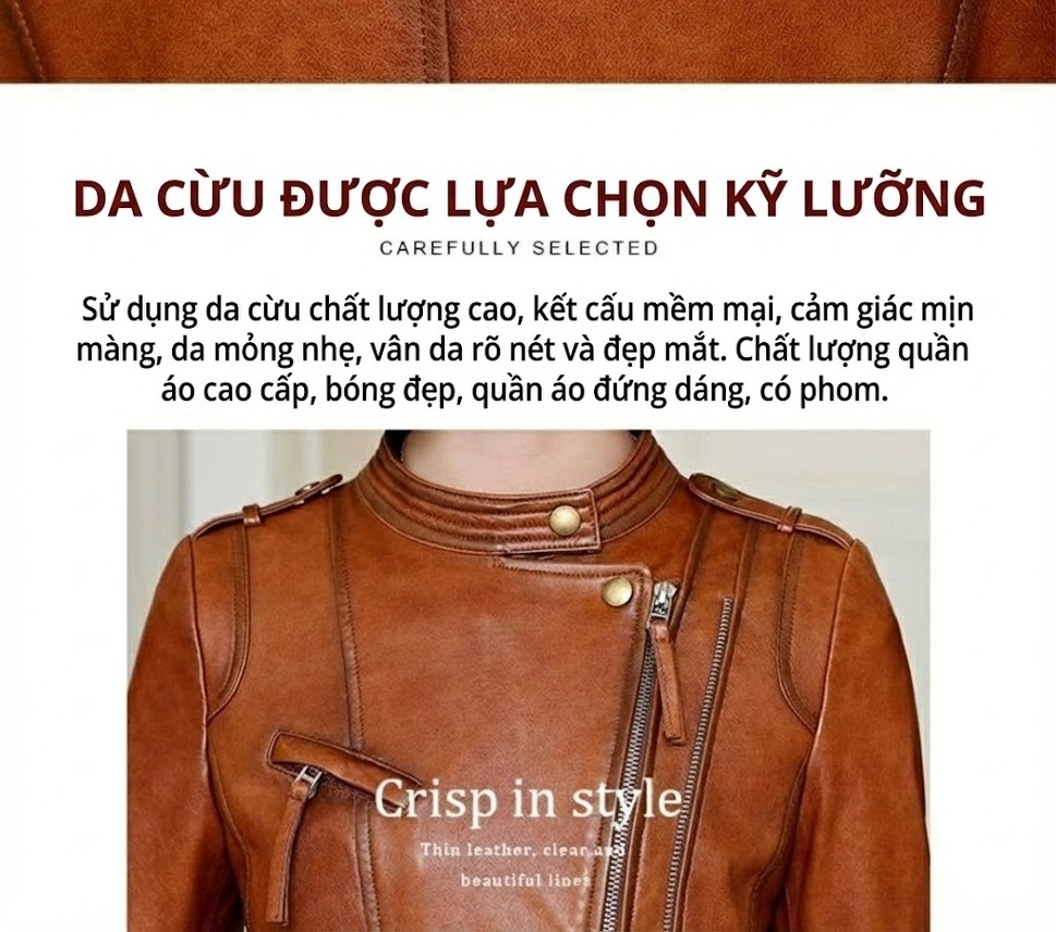 Áo Khoác Da Cừu Nữ Dáng Ngắn Ôm Dáng Phong Cách Hàn Quốc Màu Nâu, Xanh Lá, Đen chi tiết 5