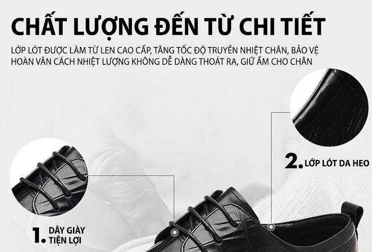 Giày Tây Buộc Dây Nam Da Bò Cao Cấp Chiều Cao Đế Khoảng 3cm Màu Đen chi tiết 8