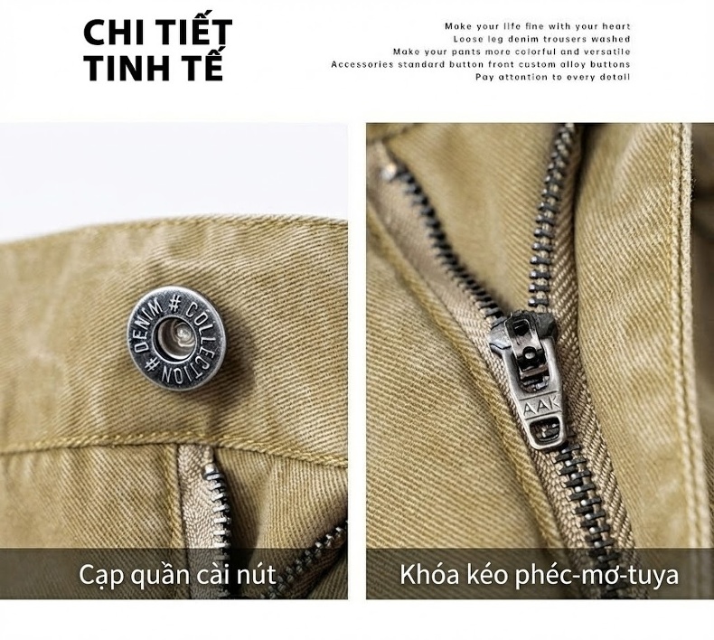 Quần Dài Nam Cotton Ống Suông Kiểu Mỹ Phong Cách Công Sở Màu Đen, Nâu, Xám, Be chi tiết 3