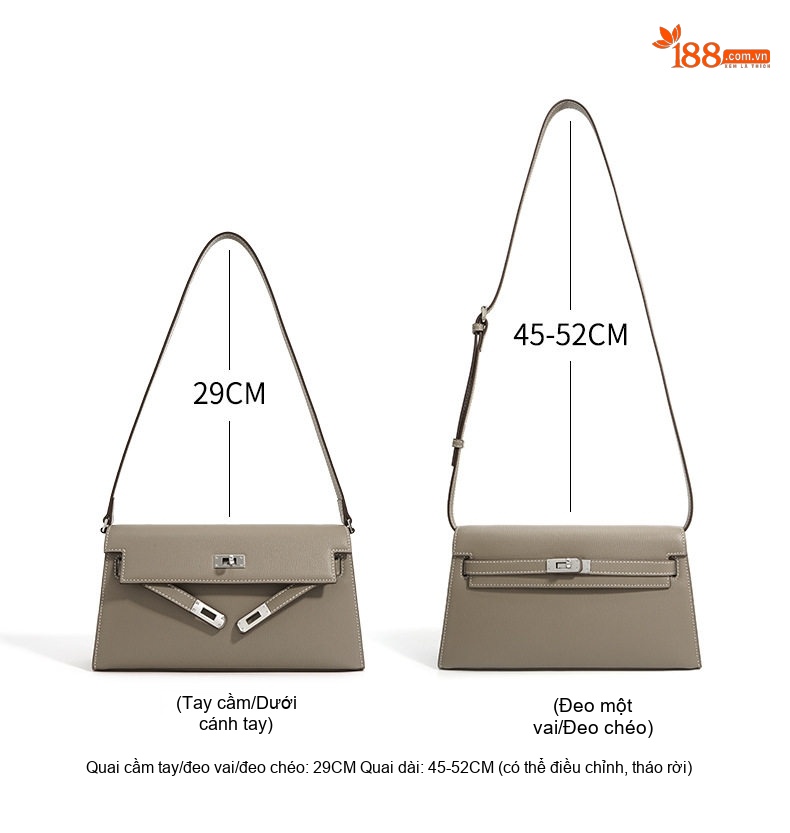 Túi Kelly Da Thật Dáng Hộp Size 26cm Đeo Vai, Xách Tay Màu Xám, Đỏ, Nâu chi tiết 7