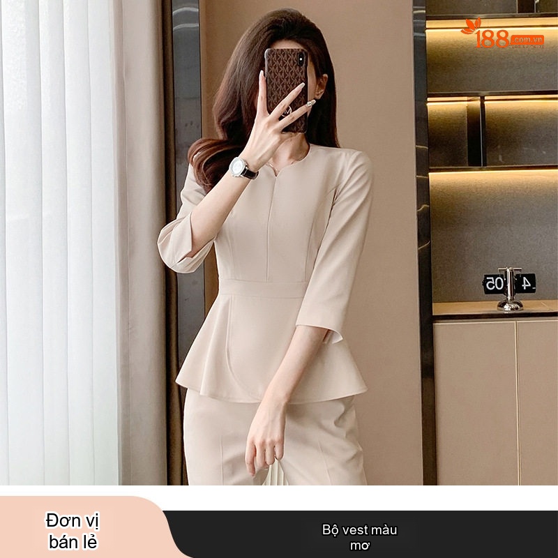 Bộ Vest Công Sở Nữ Tay Lỡ Thiết Kế Peplum Thanh Lịch Màu Be, Đen, Xanh Navy
