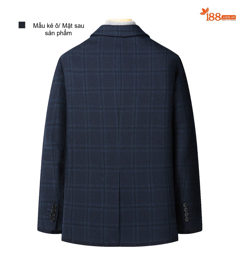 Áo Vest Nam Cashmere Lông Cừu, Lụa, Kẻ Ô Vuông Phong Cách Thu Đông Màu Xanh Navy chi tiết 12