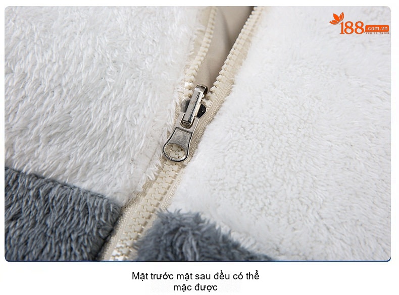 Áo Khoác Bông Nam Nữ Cổ Trụ Lót Lông Hai Mặt Dày Dặn Màu Trắng, Đen, Hồng, Xanh... chi tiết 26