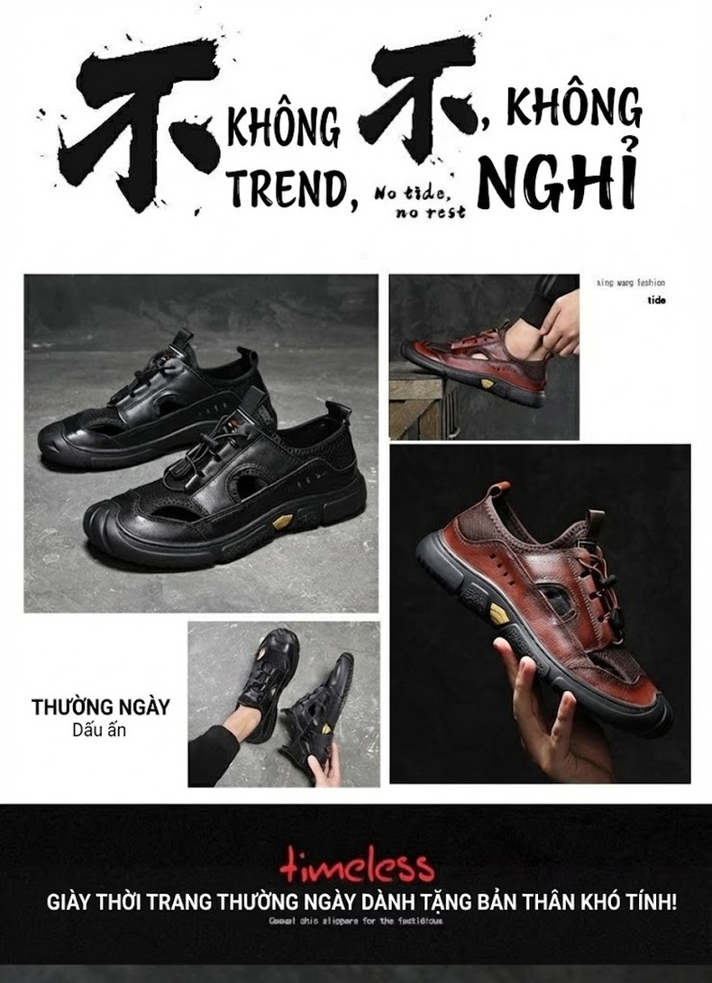Dép Sục Nam Da Thật Thoáng Khí Chống Trượt Chiều Cao Đế Khoảng 3cm Màu Nâu, Đen chi tiết 2
