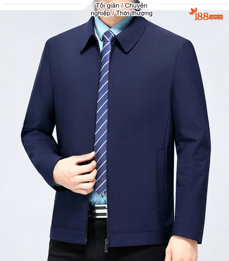 Áo Khoác Nam Cổ Bẻ Khóa Kéo Dáng Suông Rộng Vải Dệt Màu Xanh Navy, Đỏ Rượu, Be, Xanh Đen, Xám... chi tiết 16