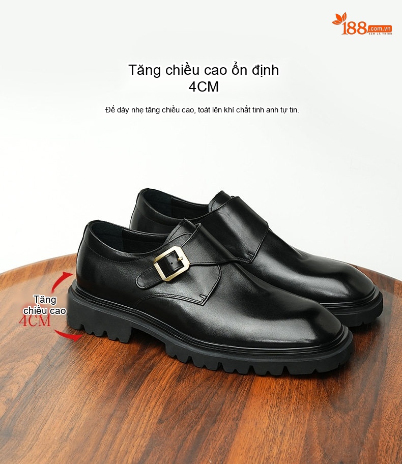 Giày Monkstrap Khóa Cài Nam Da Thật Chiều Cao Đế Khoảng 4cm Màu Đen, Nâu chi tiết 6