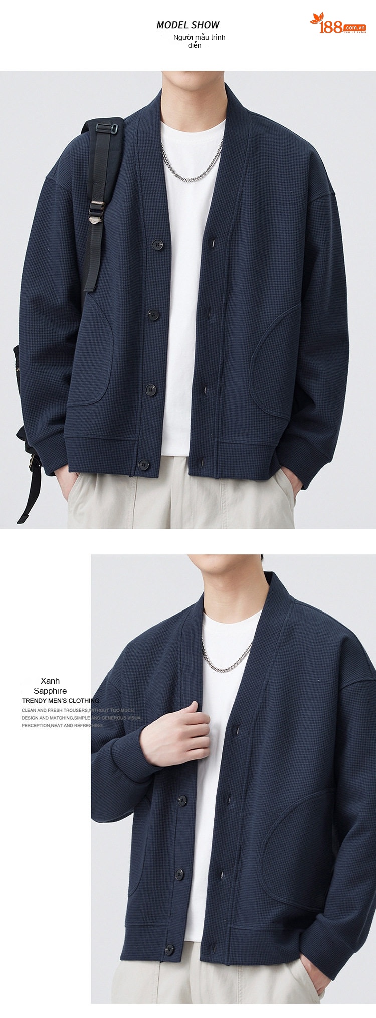 Áo Khoác Cardigan Nam Dáng Rộng Phong Cách Hàn Quốc Màu Xám, Nâu, Xanh Navy chi tiết 3