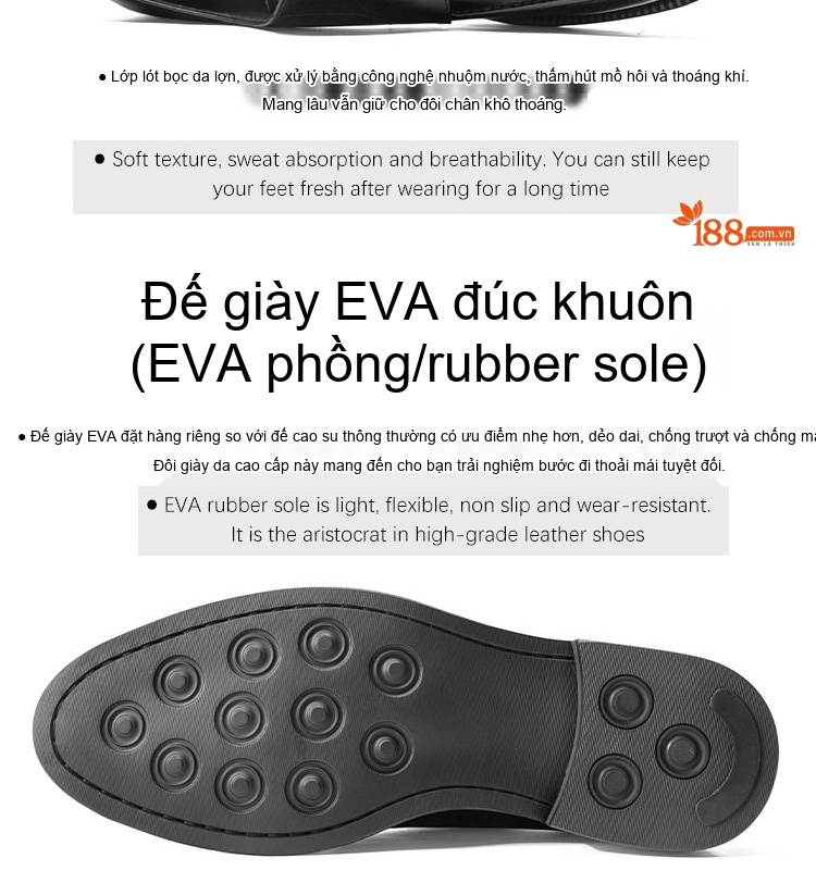 Giày Tây Buộc Dây Nam Da Bóng Chiều Cao Đế Khoảng 3cm Màu Đen chi tiết 5