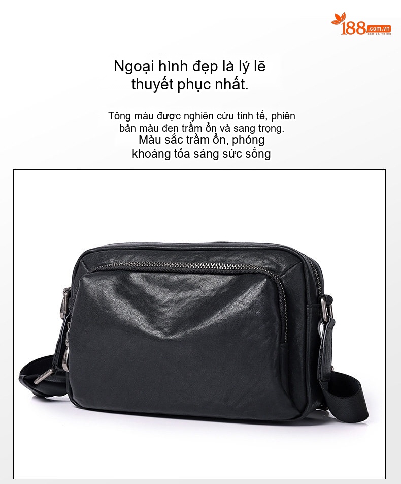 Túi Đeo Vai/Đeo Chéo Nam Da Bò Ngăn Ngang Phong Cách Casual Màu Đen chi tiết 16