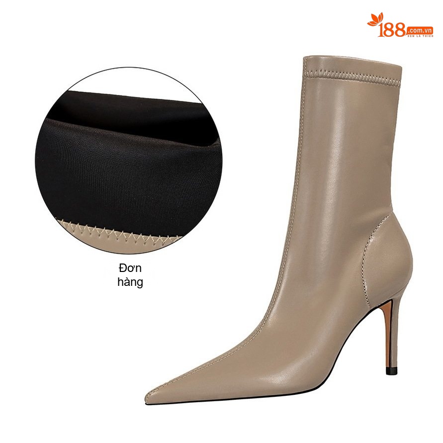 Boot Nữ Cổ Lửng Da Bóng Gót Nhọn Chiều Cao Đế Khoảng 7cm Màu Đen, Nâu, Kem