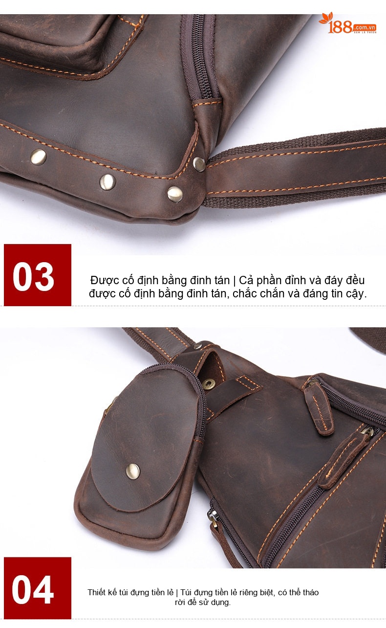 Túi Đeo Ngực Nam Da Bò Crazy Horse Phong Cách Retro chi tiết 16