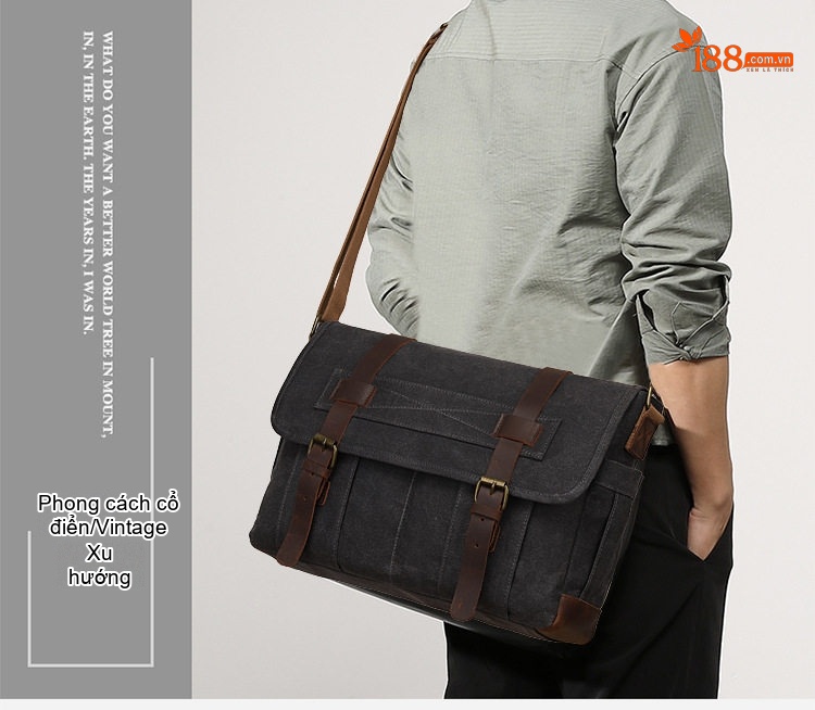 Túi Đeo Chéo Nam Vải Canvas Phối Da Bò Phong Cách Retro Đựng Máy Ảnh chi tiết 2