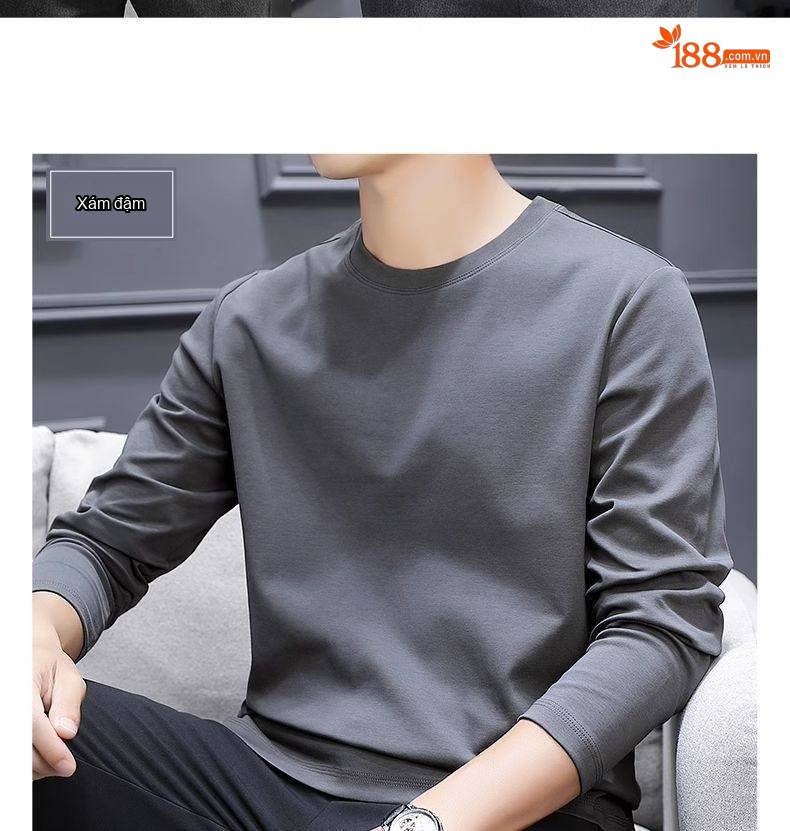 Áo Thun Dài Tay Nam Sợi Amoniac Lụa Cotton Áo Kiểu Mặc Lót Cao Cấp Màu Trắng, Xám, Xanh, Nâu... chi tiết 26