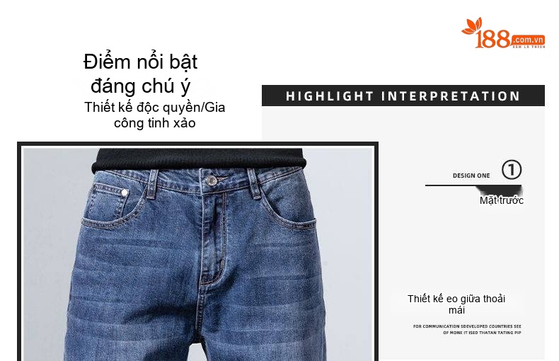 Quần Jean Nam Dáng Suông Co Giãn Thoải Mái Màu Xanh, Đen chi tiết 6