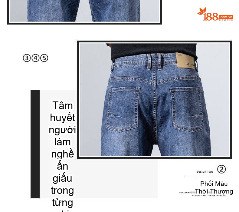 Quần Jean Nam Dáng Suông Co Giãn Thoải Mái Màu Xanh, Đen chi tiết 7