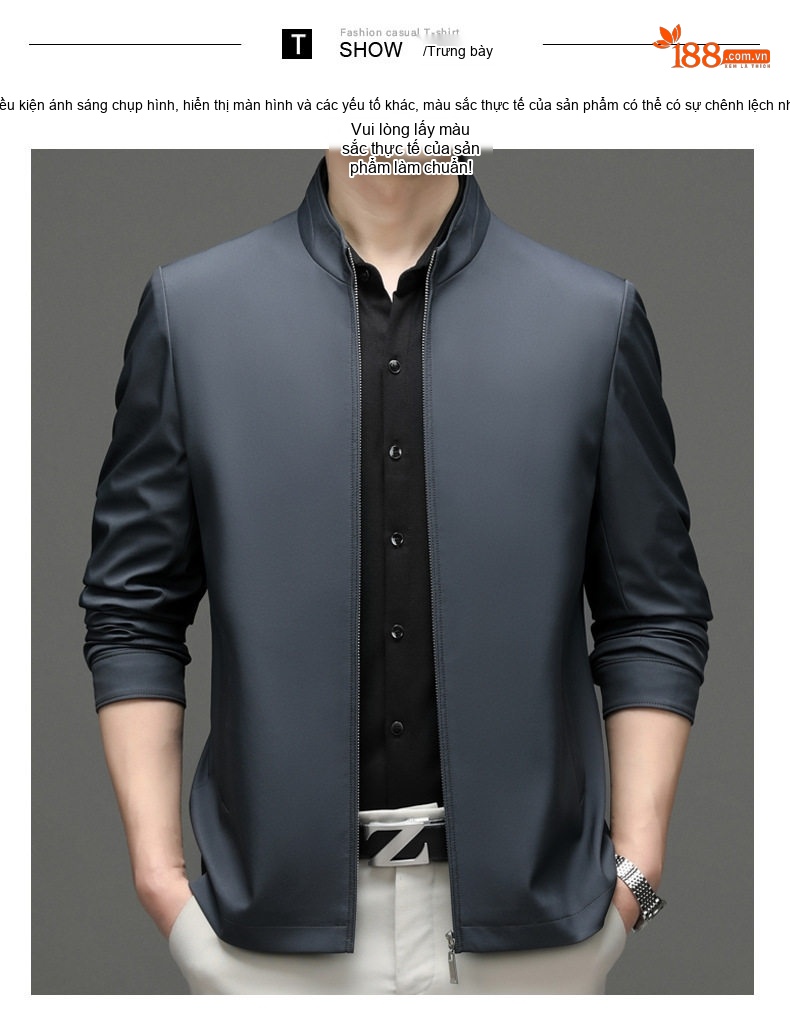 Áo Khoác Lót Gió Nam Cổ Trụ Mỏng Nhẹ Phong Cách Trung Niên Màu Xám, Xanh Navy chi tiết 25