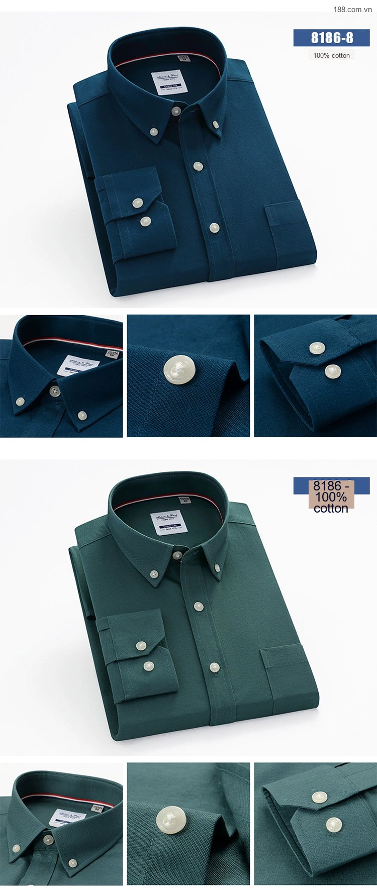 Áo Sơ Mi Nam Tay Dài Cotton Kẻ Sọc Thanh Lịch Phong Cách Công Sở Màu Trắng, Xanh, Đen, Đỏ... chi tiết 13