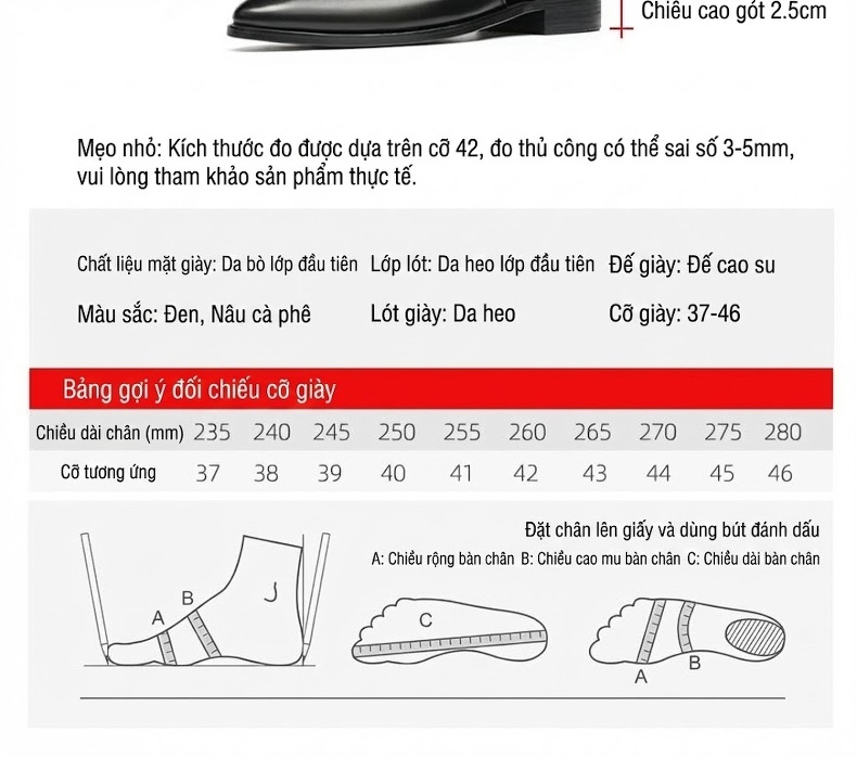 Sandal Nam Da Bò Xỏ Ngón Thoáng Khí Chiều Cao Đế Khoảng 2cm Màu Đen, Nâu chi tiết 9