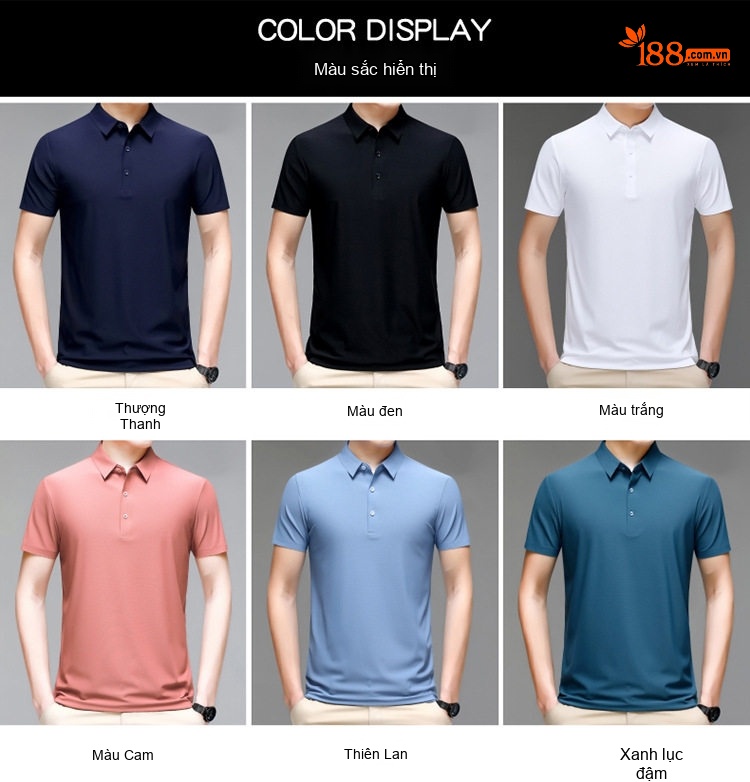 Áo Polo Nam Lụa Tằm Cao Cấp Form Rộng Chống Nhăn Màu Đỏ Cam, Trắng, Xanh Da Trời, Xanh... chi tiết 8