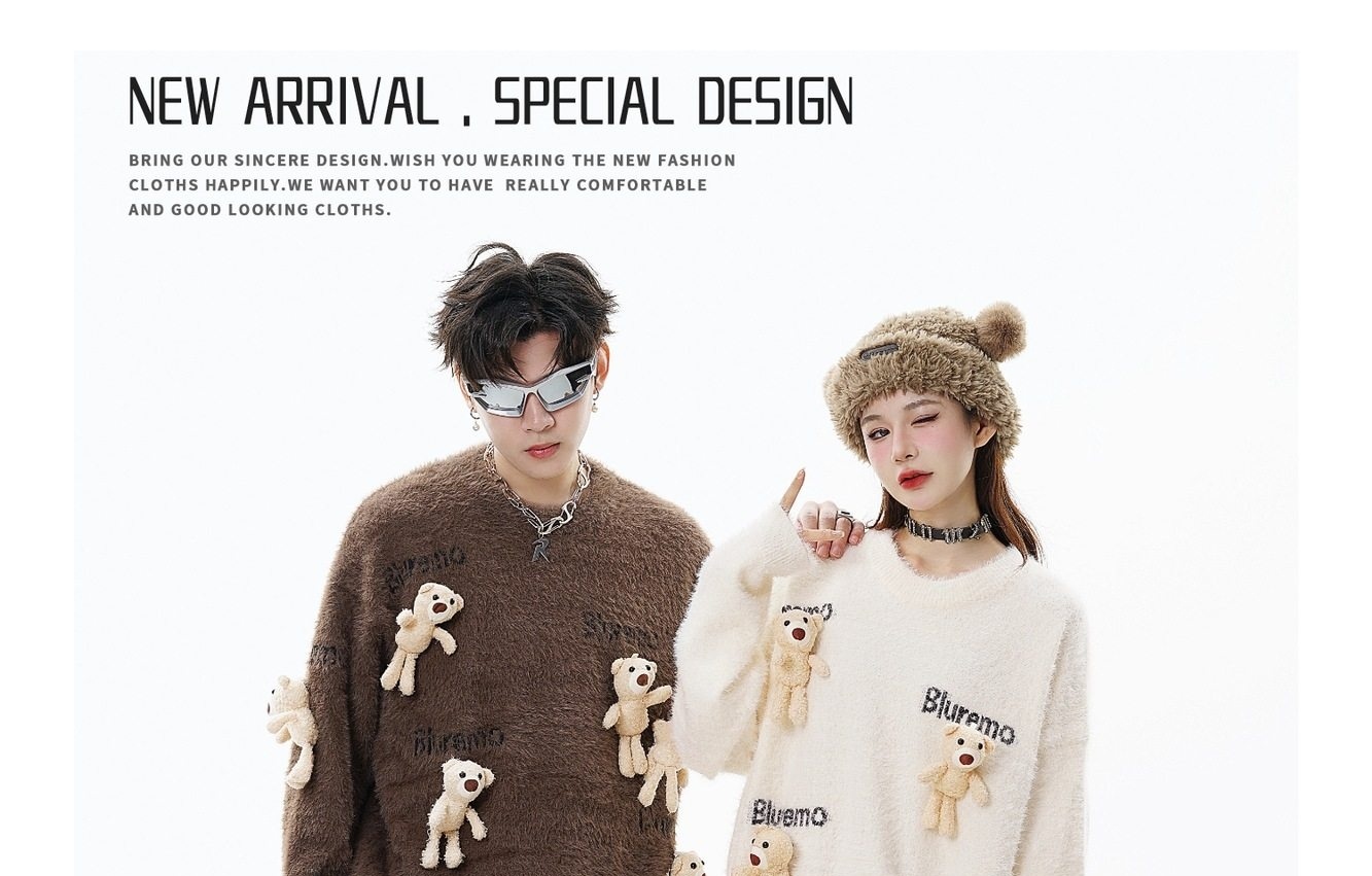 Áo Sweater Nữ Dệt Kim Hình Gấu Hoạt Hình Thêu Chữ Phong Cách Trẻ Trung Màu Đen, Nâu, Hồng, Trắng... chi tiết 7