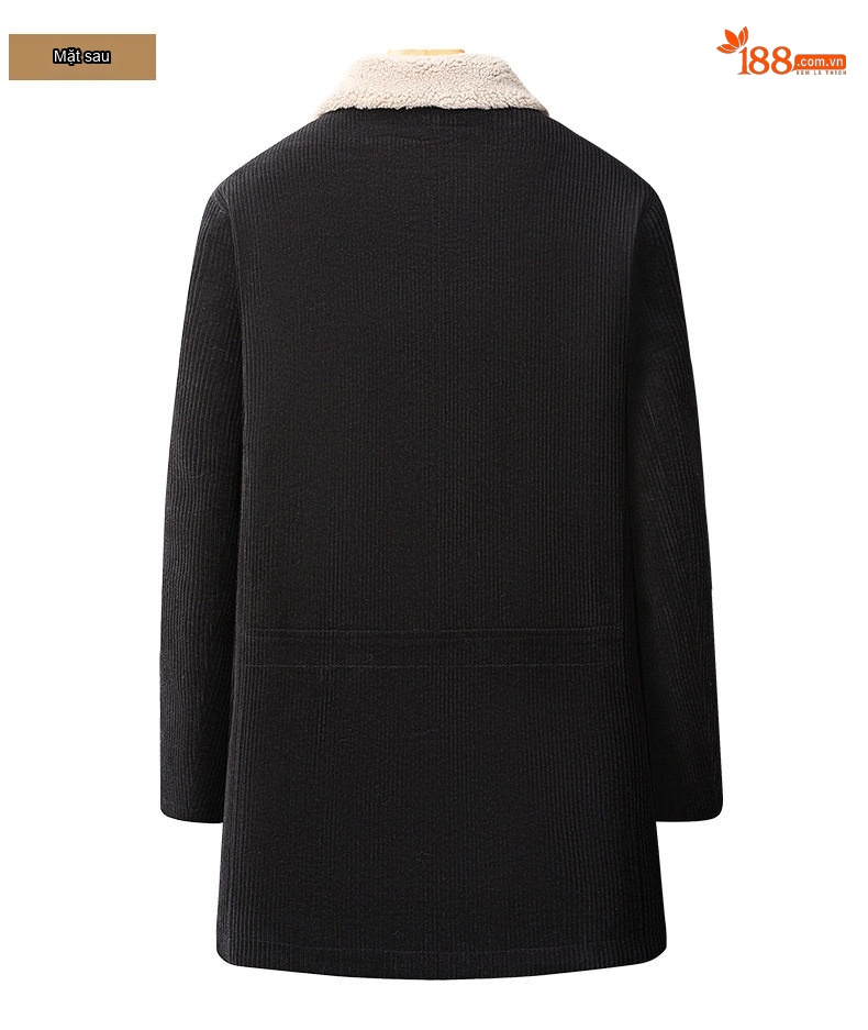 Áo Khoác Nam Lót Lông Cừu Non Cotton Gân Dày Dặn Dáng Dài Màu Nâu, Đen, Xanh Rêu chi tiết 12