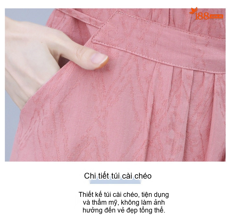 Váy Midi Nữ Cotton Linen Thiết Kế dáng chữ A Che Bụng, Eo Thon Gọn Màu Hồng, Xanh Dương chi tiết 9