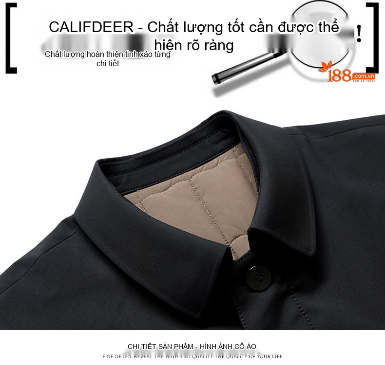 Áo Khoác Cotton Nam Cổ Bẻ Lót Bông Giữ Ấm Phong Cách Doanh Nhân Màu Đen chi tiết 12
