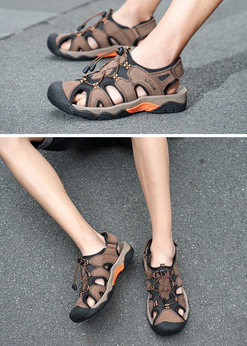 Sandal Da Bò Nam Quai Hậu Outdoor Đế Cao 3cm chi tiết 14