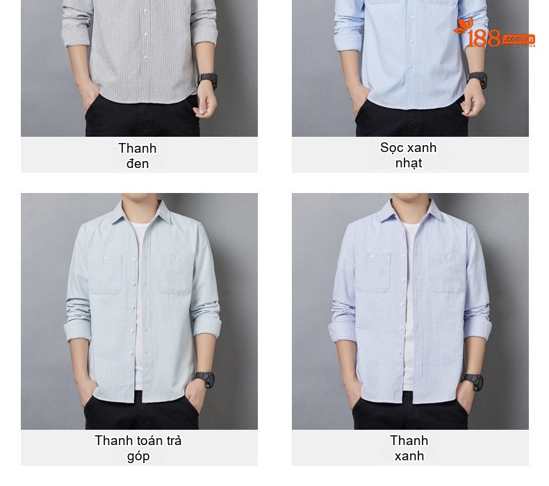 Áo Sơ Mi Dài Tay Nam Cotton Dáng Rộng Phong Cách Công Sở Màu Xanh Nhạt, Xám chi tiết 11