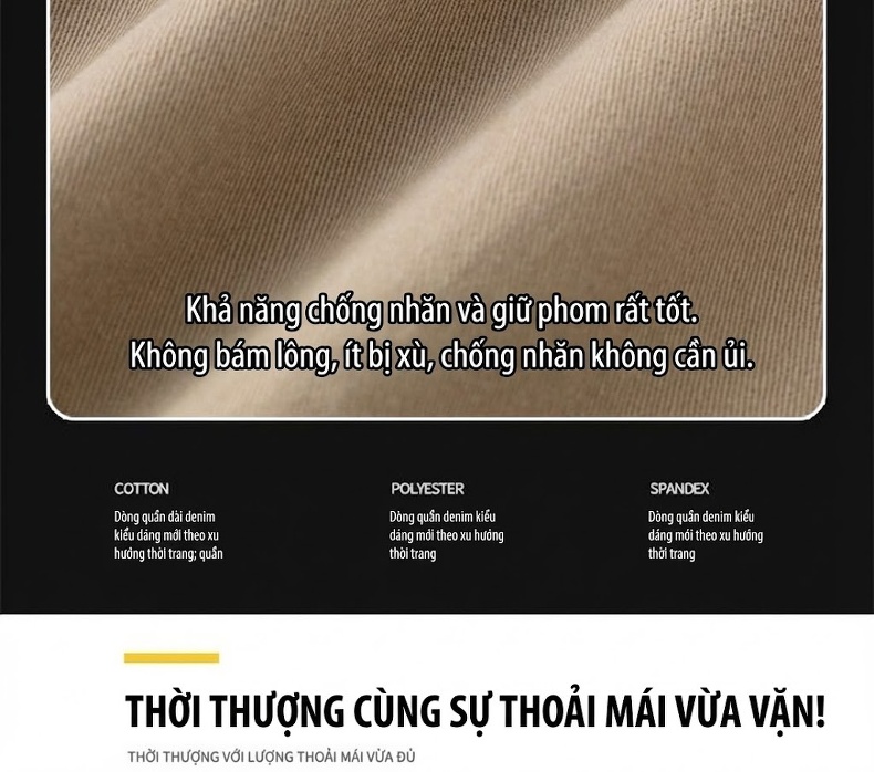 Quần Dài Nam Cotton Ống Suông Rộng Thoải Mái Lưng Cao Màu Đen, Xám, Be chi tiết 10