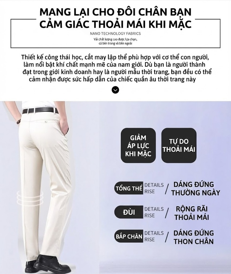 Quần Âu Nam Dáng Suông Mỏng Nhẹ Không Nhăn Cho Bố Trung Niên Màu Đen, Kem, Xám, Be chi tiết 51