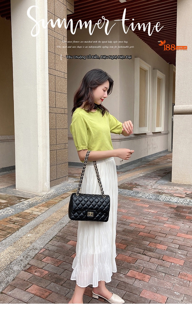 Túi Đeo Vai Nữ Dây Xích Trám Ô Phong Cách Tiểu Thư Màu Đen, Trắng, Xanh Dương, Xanh Lá... chi tiết 1