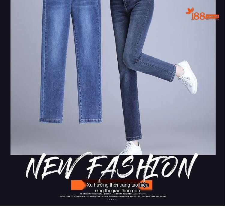 Quần Jean Nữ Ống Đứng Lưng Cao Co Giãn Màu Xanh Denim chi tiết 2